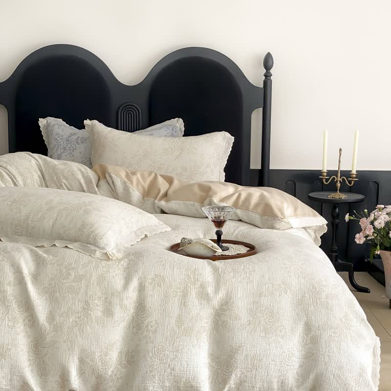 Set di biancheria da letto in garza di cotone Vintage Sottile Rosa (4 pezzi) - image 9