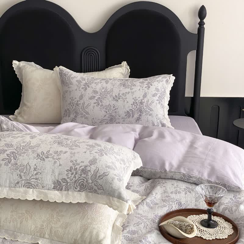 Set di biancheria da letto in garza di cotone Vintage Sottile Rosa (4 pezzi) - image 15