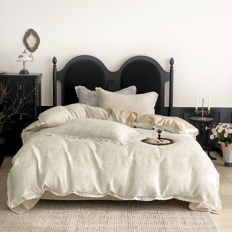 Set di biancheria da letto in garza di cotone Vintage Sottile Rosa (4 pezzi) - Beige - Matrimoniale Grande - image 7