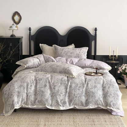 Set di biancheria da letto in garza di cotone Vintage Sottile Rosa (4 pezzi) - Viola - Matrimoniale Grande - image 12