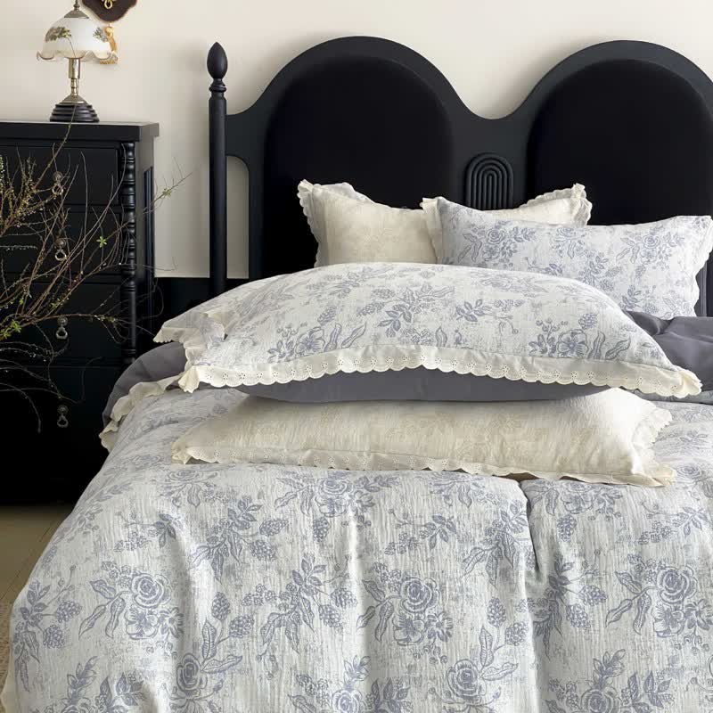 Set di biancheria da letto in garza di cotone Vintage Sottile Rosa (4 pezzi) - image 5