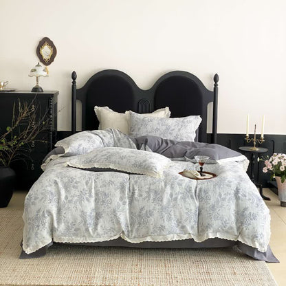 Set di biancheria da letto in garza di cotone Vintage Sottile Rosa (4 pezzi) - Grigio - Matrimoniale Grande - image 0
