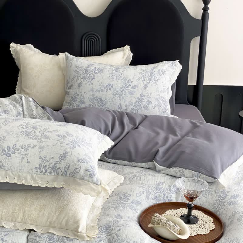 Set di biancheria da letto in garza di cotone Vintage Sottile Rosa (4 pezzi) - image 4