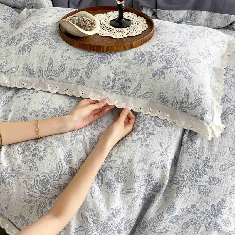 Set di biancheria da letto in garza di cotone Vintage Sottile Rosa (4 pezzi) - image 6