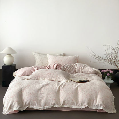 Set di biancheria da letto in garza di cotone con foglie sottili vintage (4 pezzi) - image 5