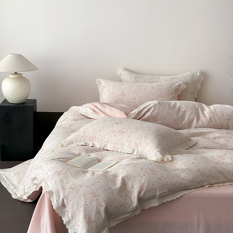 Set di biancheria da letto in garza di cotone con foglie sottili vintage (4 pezzi) - image 7