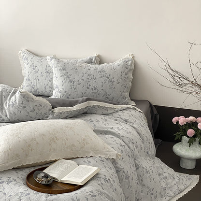 Set di biancheria da letto in garza di cotone con foglie sottili vintage (4 pezzi) - image 13