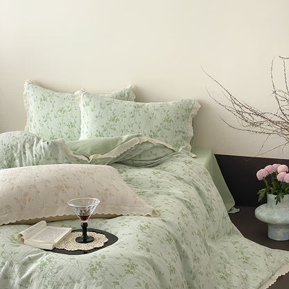 Set di biancheria da letto in garza di cotone con foglie sottili vintage (4 pezzi) - image 3