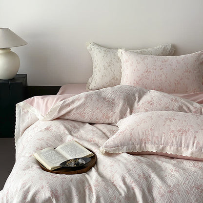 Set di biancheria da letto in garza di cotone con foglie sottili vintage (4 pezzi) - image 9