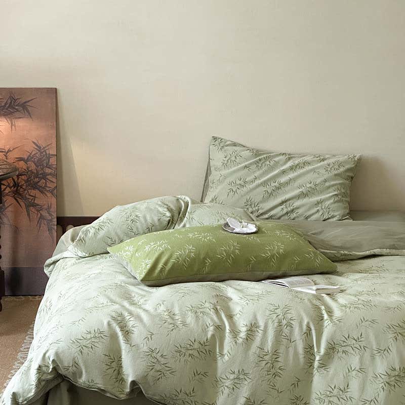 Set di biancheria da letto in cotone jacquard con foglie di bambù orientali (4 pezzi) - image 2