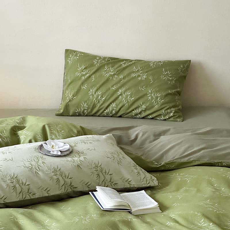 Set di biancheria da letto in cotone jacquard con foglie di bambù orientali (4 pezzi) - image 11