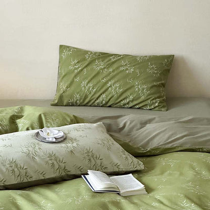 Set di biancheria da letto in cotone jacquard con foglie di bambù orientali (4 pezzi) - image 11