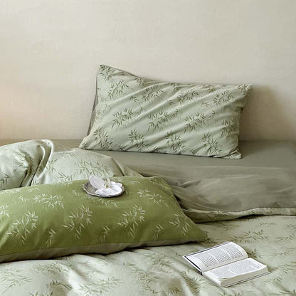 Set di biancheria da letto in cotone jacquard con foglie di bambù orientali (4 pezzi) - image 6