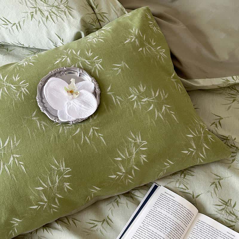 Set di biancheria da letto in cotone jacquard con foglie di bambù orientali (4 pezzi) - image 8