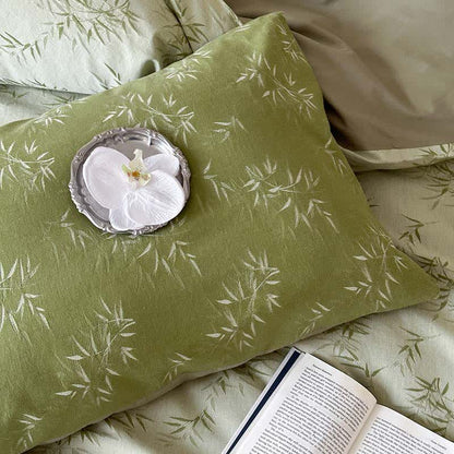 Set di biancheria da letto in cotone jacquard con foglie di bambù orientali (4 pezzi) - image 8