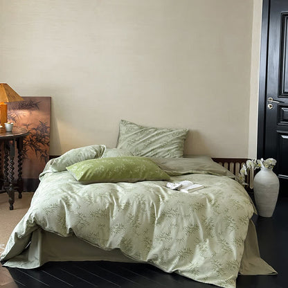 Set di biancheria da letto in cotone jacquard con foglie di bambù orientali (4 pezzi) - image 1