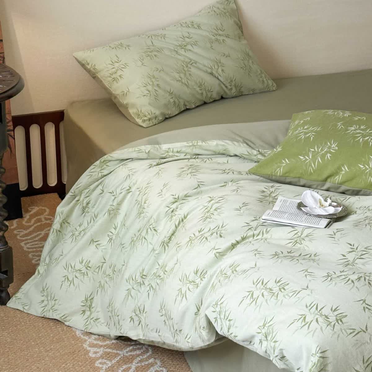 Set di biancheria da letto in cotone jacquard con foglie di bambù orientali (4 pezzi) - image 3
