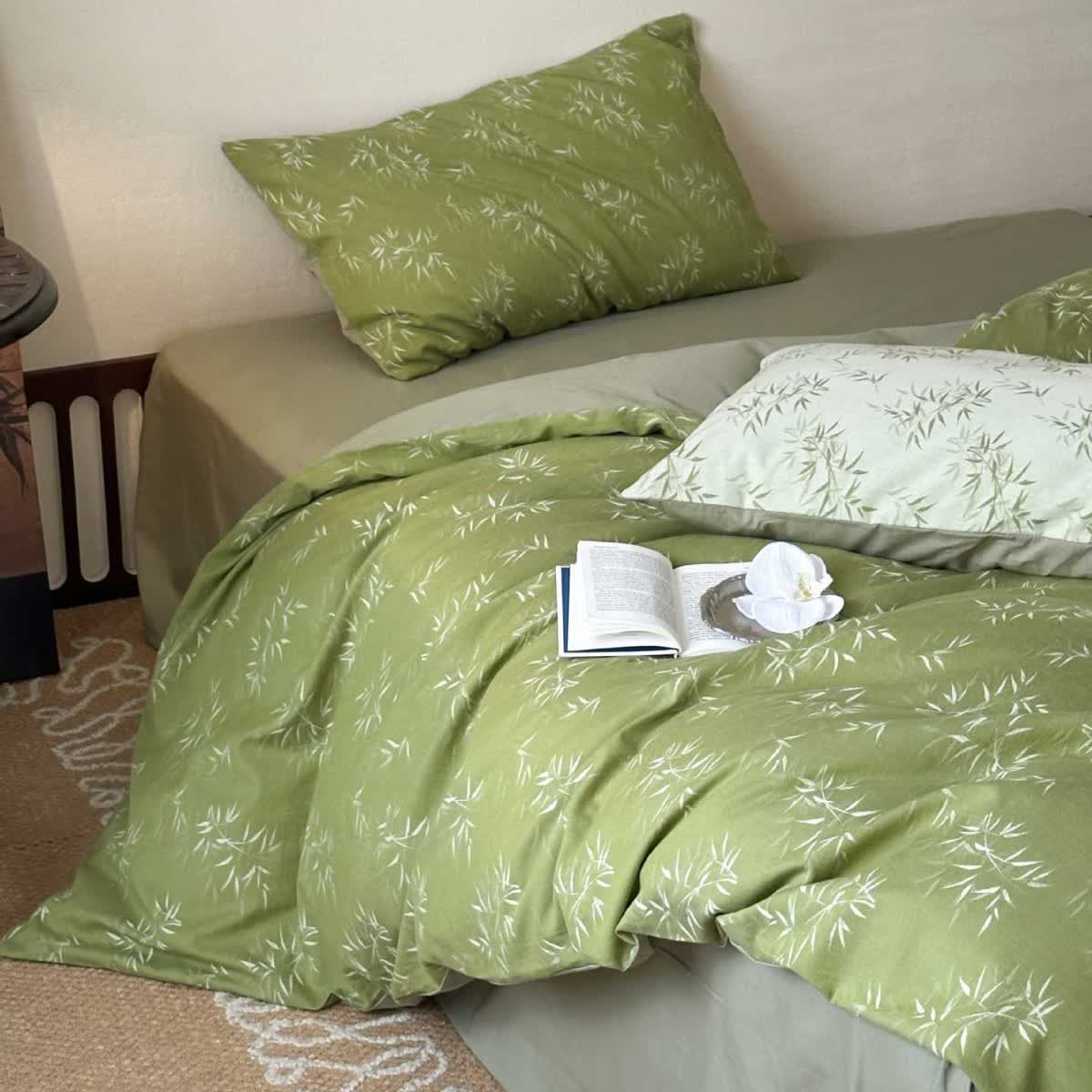 Set di biancheria da letto in cotone jacquard con foglie di bambù orientali (4 pezzi) - image 10