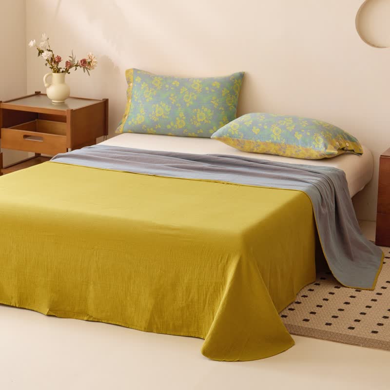 Biancheria da letto in garza di cotone con rose verdi e gialle - image 6