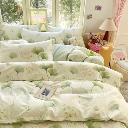 Biancheria da letto in cotone con foglie di ginkgo rustico e fresco - image 1