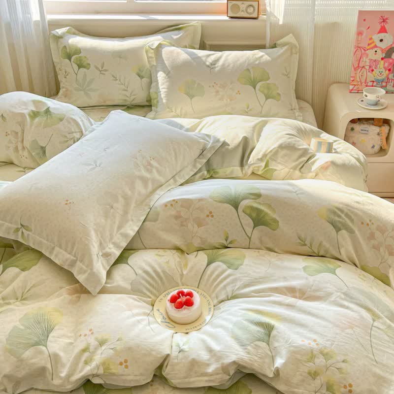 Biancheria da letto in cotone con foglie di ginkgo rustico e fresco - image 2