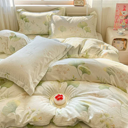 Biancheria da letto in cotone con foglie di ginkgo rustico e fresco - image 2