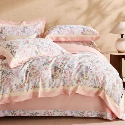 Set di biancheria da letto in cotone con motivo floreale rosa tenue (4 pezzi) - Rosa - Matrimoniale Grande - image 0