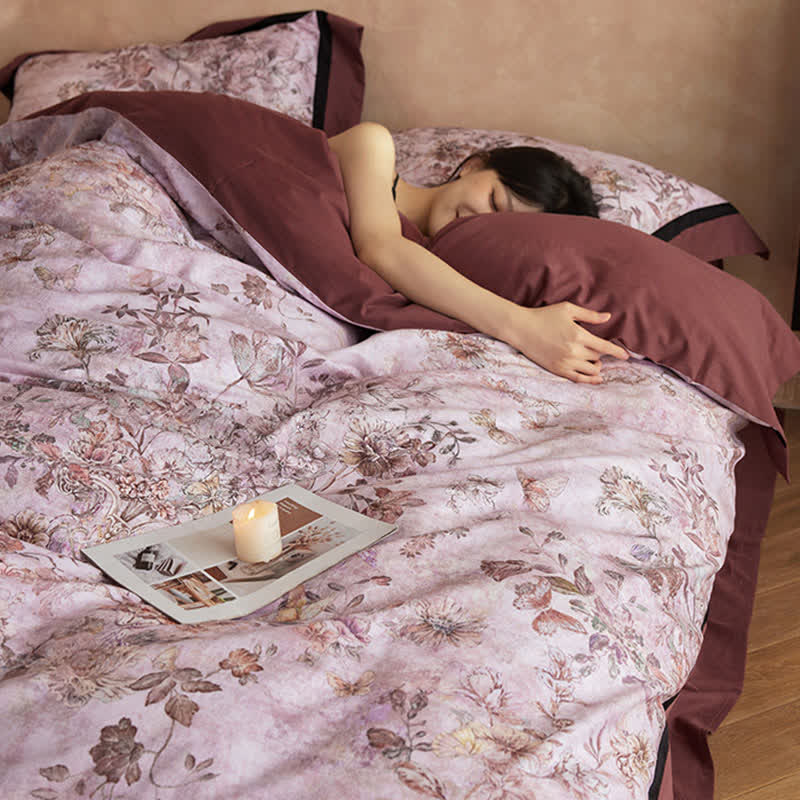 Set di biancheria da letto in cotone con motivo floreale e farfalla (4 pezzi) - image 5
