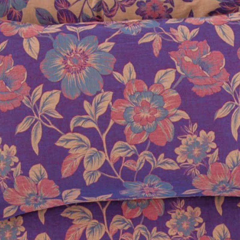Set di biancheria da letto in cotone a doppia garza con motivo floreale viola (4 pezzi) - image 2