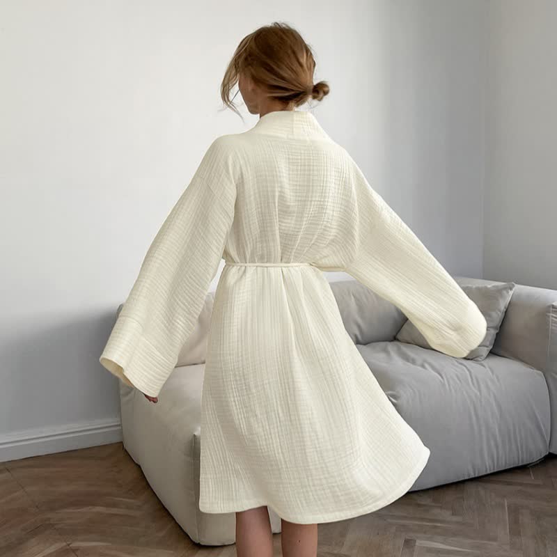 Kimono in puro cotone beige - image 4