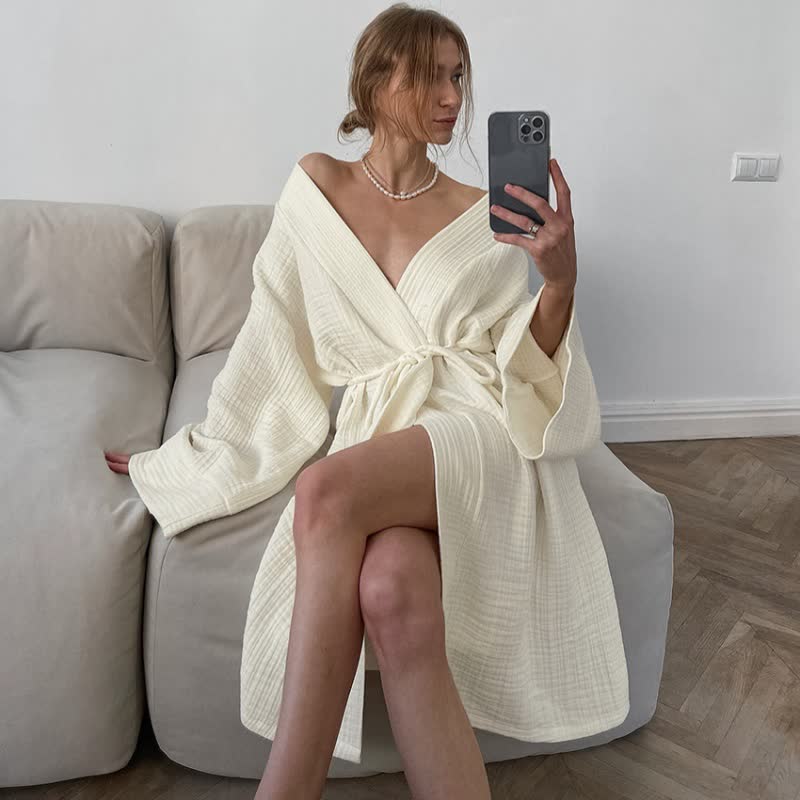 Kimono in puro cotone beige - image 1