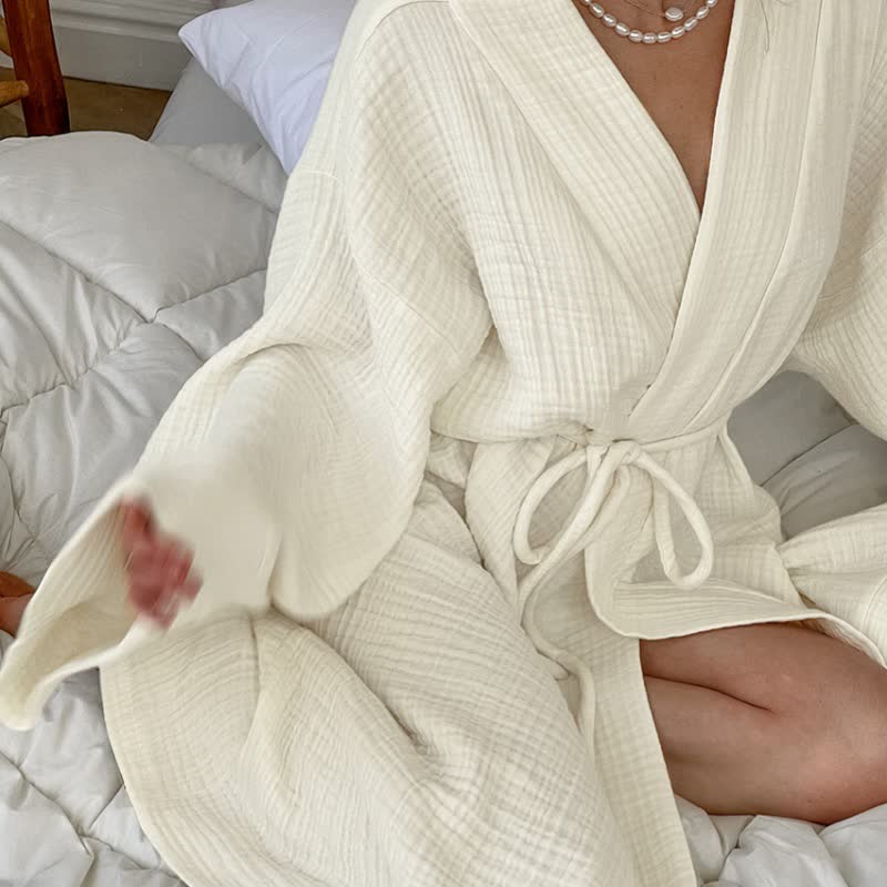 Kimono in puro cotone beige - image 2