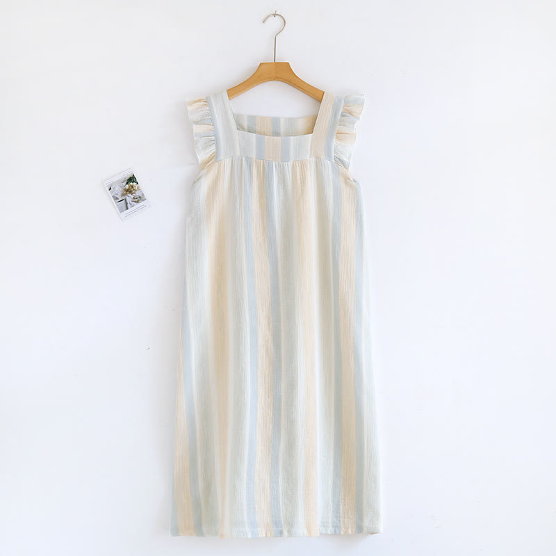 Canotta con volant a righe in garza di cotone da indossare in casa - Beige - Camicia da notte - XL - image 2