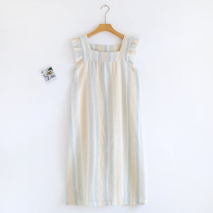 Canotta con volant a righe in garza di cotone da indossare in casa - Beige - Camicia da notte - XL - image 2