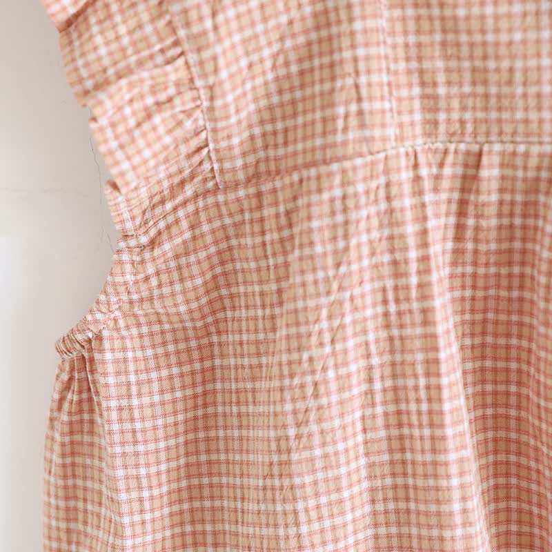 Camicia da notte con maniche a palloncino in garza di cotone scozzese - image 8