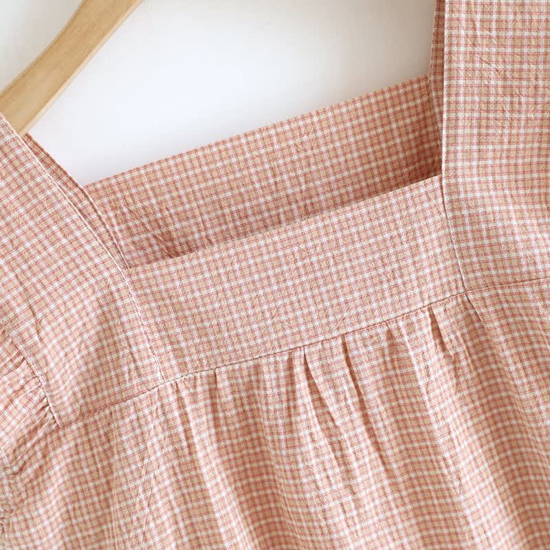 Camicia da notte con maniche a palloncino in garza di cotone scozzese - image 7