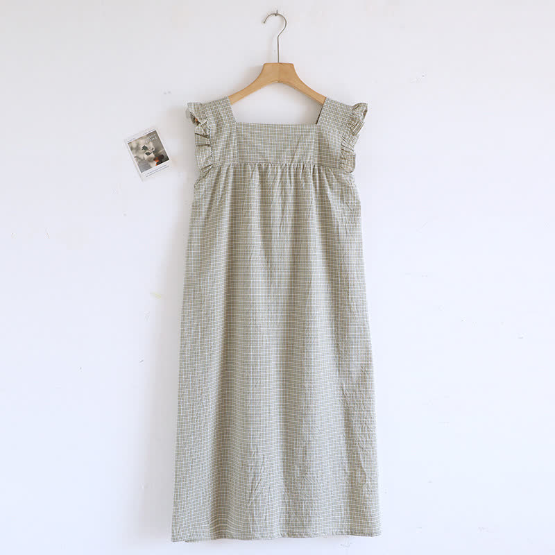 Camicia da notte con maniche a palloncino in garza di cotone scozzese - Verde - XL - image 3