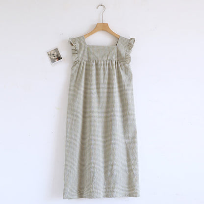 Camicia da notte con maniche a palloncino in garza di cotone scozzese - Verde - XL - image 3