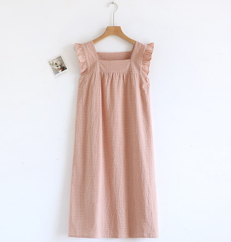Camicia da notte con maniche a palloncino in garza di cotone scozzese - Rosa - XL - image 5