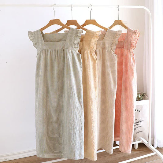 Camicia da notte con maniche a palloncino in garza di cotone scozzese - image 0