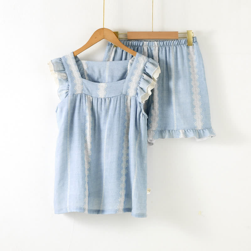 Loungewear con motivo verticale blu in fibra di bambù - Blu - Completo da casa - XL - image 1