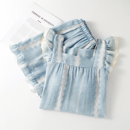 Loungewear con motivo verticale blu in fibra di bambù - image 2