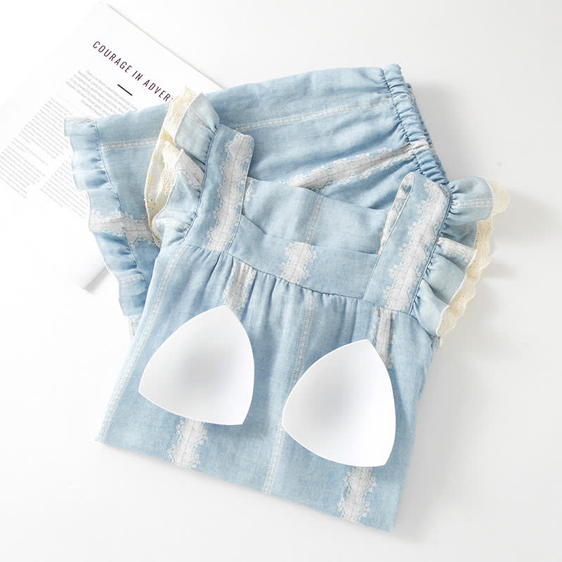 Loungewear con motivo verticale blu in fibra di bambù - image 3