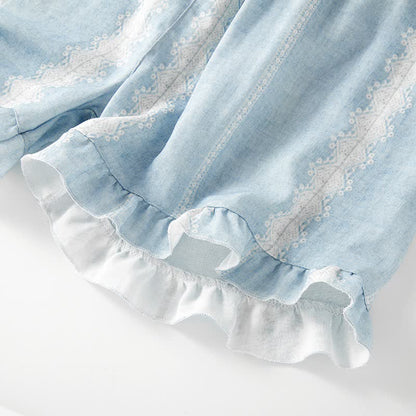 Loungewear con motivo verticale blu in fibra di bambù - image 10