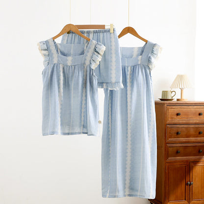 Loungewear con motivo verticale blu in fibra di bambù - image 0
