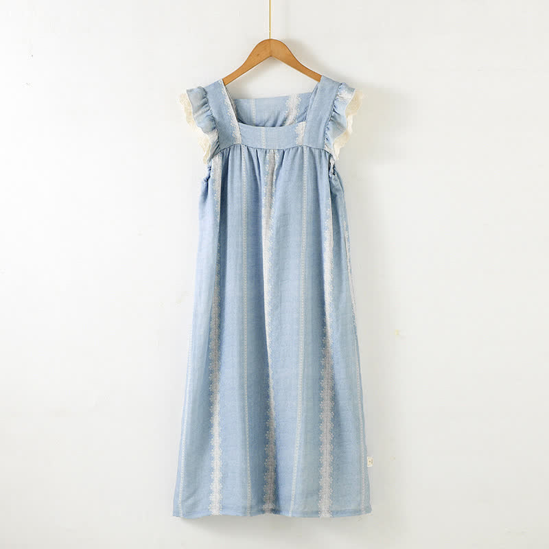 Loungewear con motivo verticale blu in fibra di bambù - Blu - Camicia da notte - XL - image 4