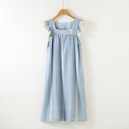 Loungewear con motivo verticale blu in fibra di bambù - Blu - Camicia da notte - XL - image 4