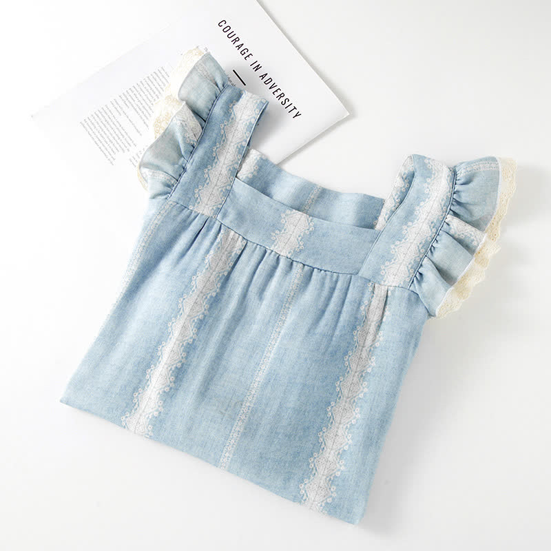 Loungewear con motivo verticale blu in fibra di bambù - image 5