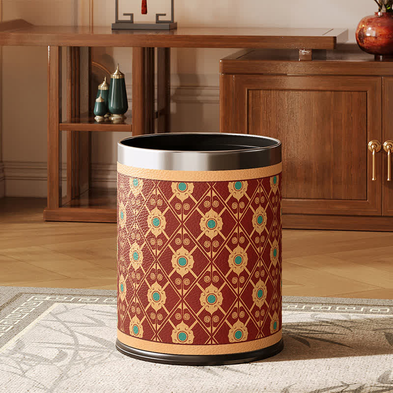 Elegante cestino per rifiuti in pelle con motivo a traliccio orientale - Standard - 22.5 x 22.5 x 26cm"A - image 0