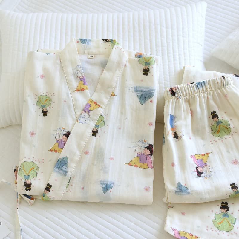 Pigiama kimono in cotone con principessa dei cartoni animati orientali - image 1